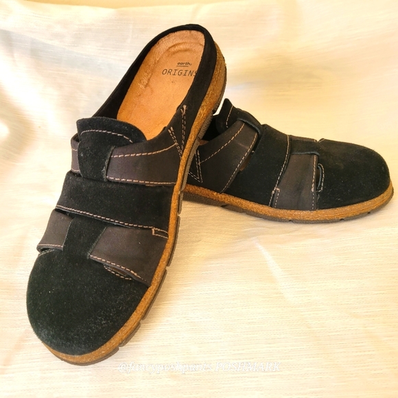 Earth Origins Shoes - EARTH ORIGINS Suede leather loafer mule stitching detail slip-on shoe